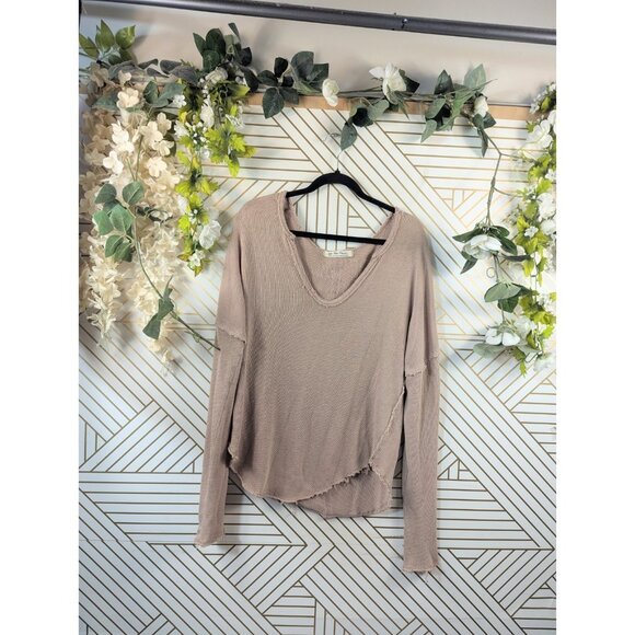 Free People We the Free Come and Get It Thermal Top Long Sleeve OATMEAL LRG - Picture 1 of 6
